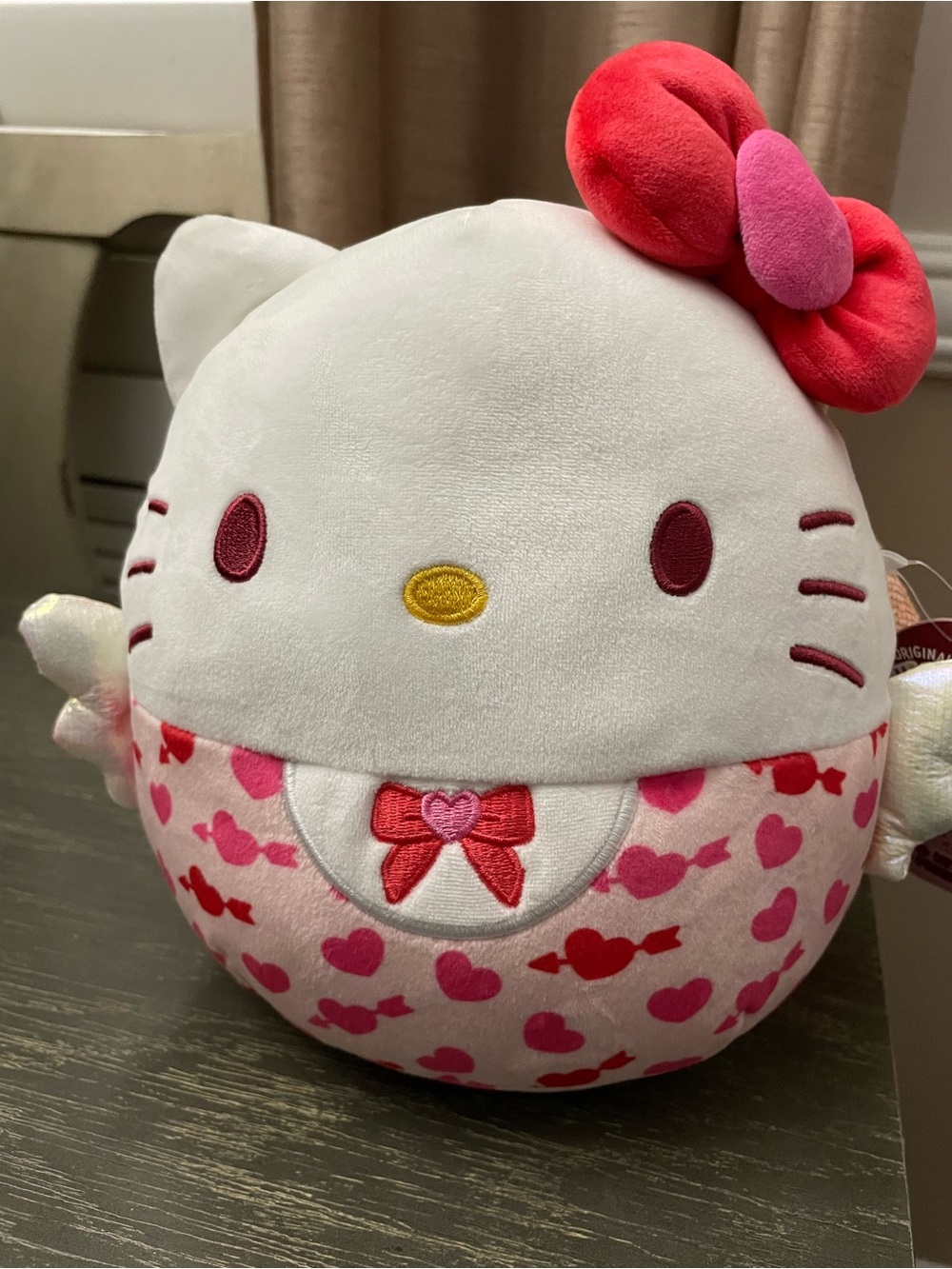 Hello Kitty squishmallows sanrio Plush Pillow in White, Pink & Red Heart Pattern